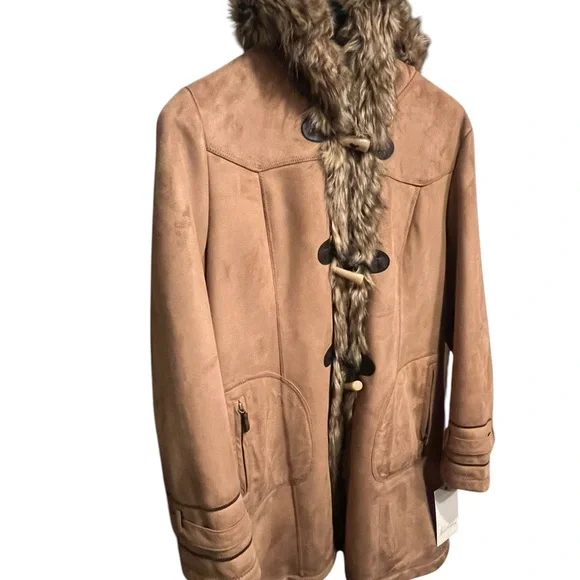 Weatherproof Brown Suede Coat with Fur